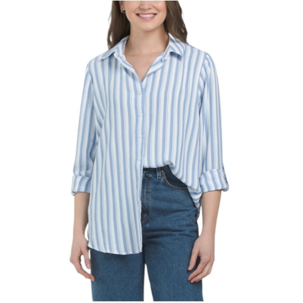 TAMARA H IVORY Yarn Dyed Airflow Striped Top